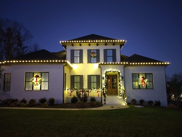 Professionally installed Christmas lighting on a Middle Tennessee property