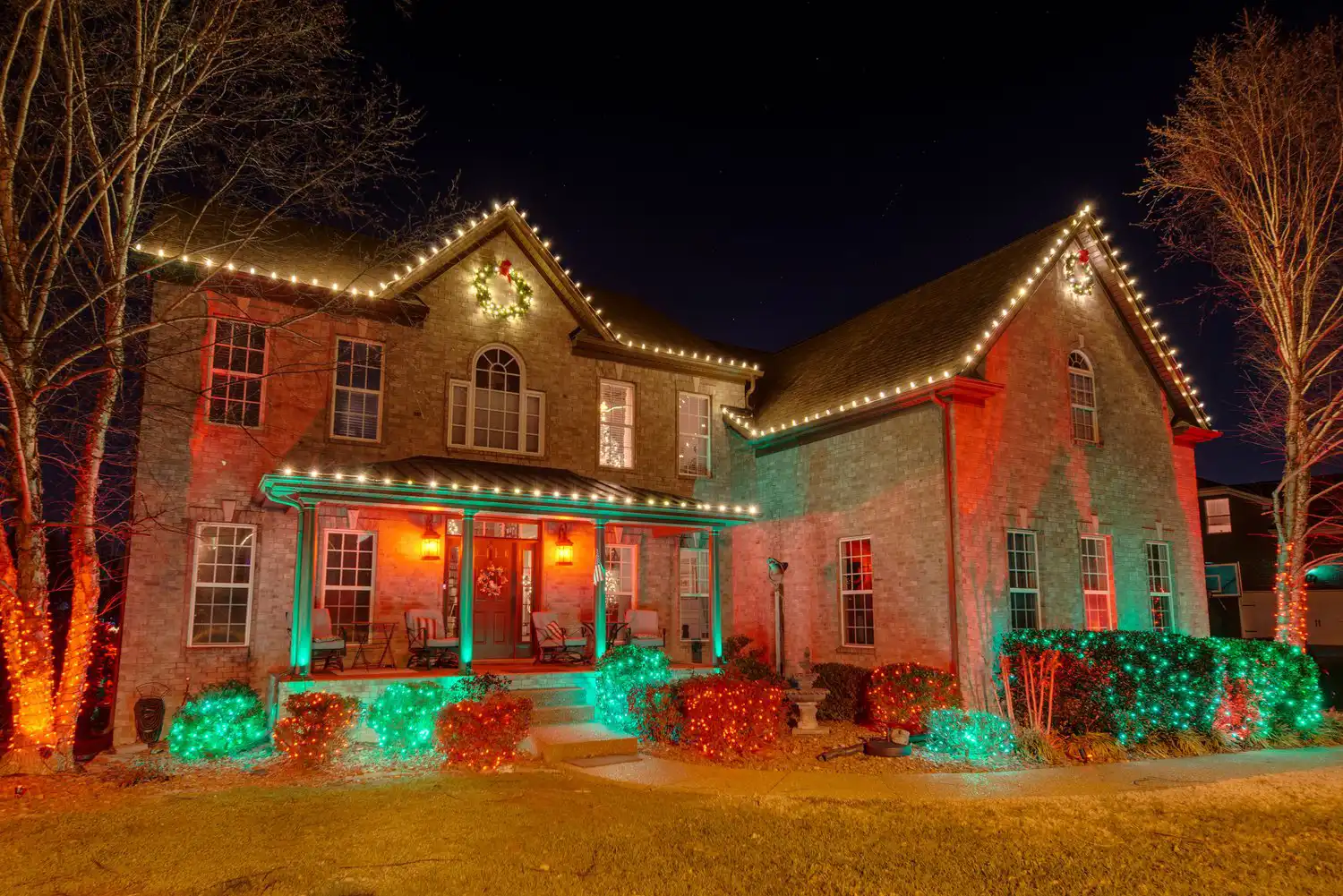 Red, White & Green Design Christmas light display by Red Nose Lites, Nashville TN