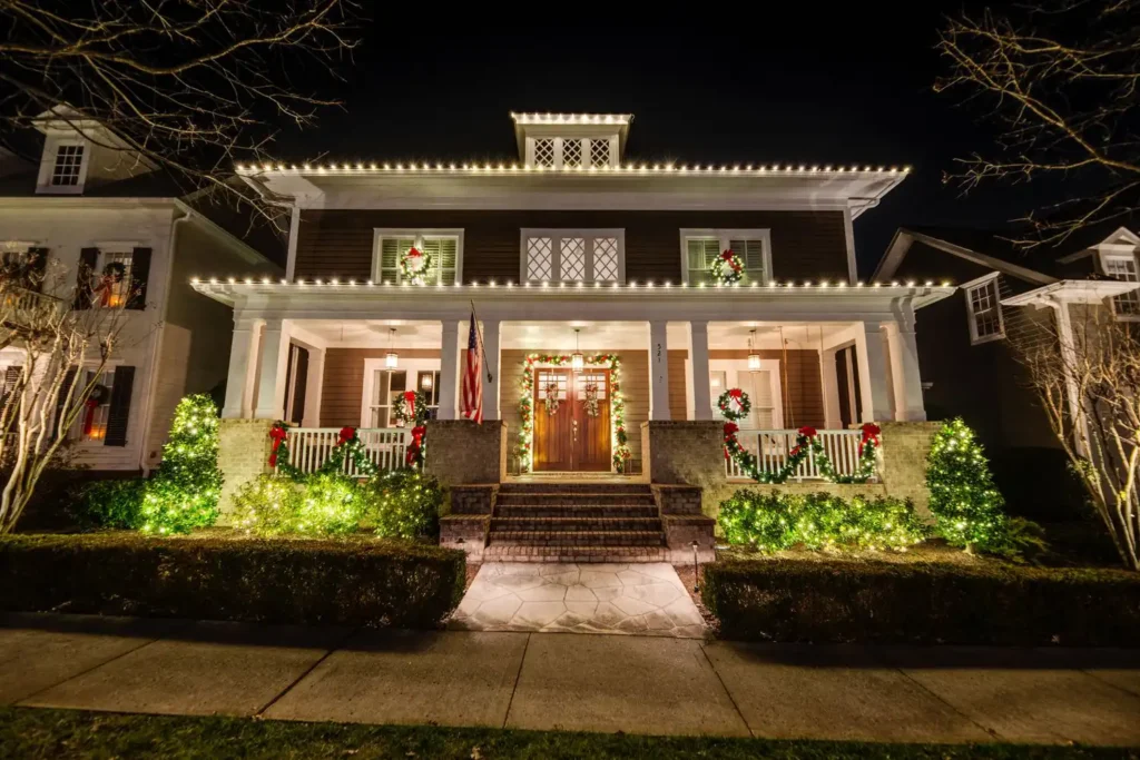 Professionally installed Christmas lighting on a Middle Tennessee property