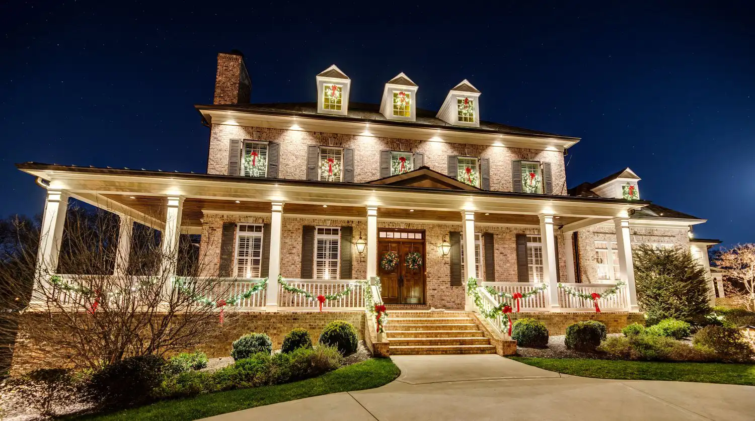 Professionally installed Christmas lights on a Nashville home