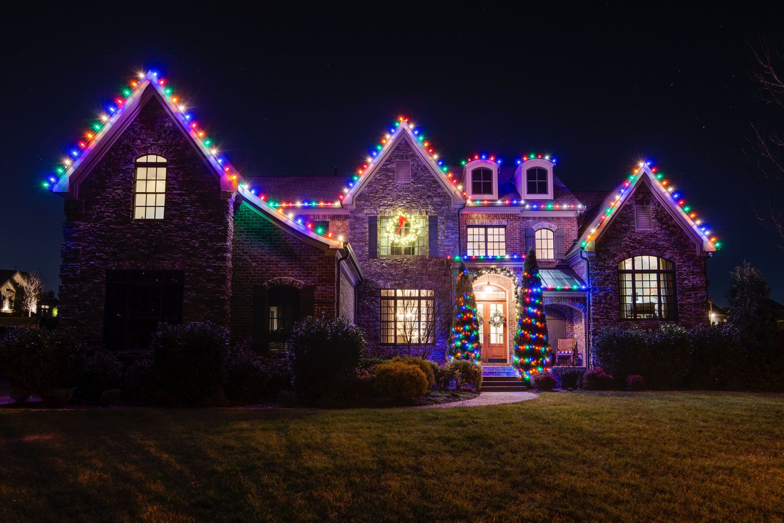 Red, White & Green Design Christmas light display by Red Nose Lites, Nashville TN