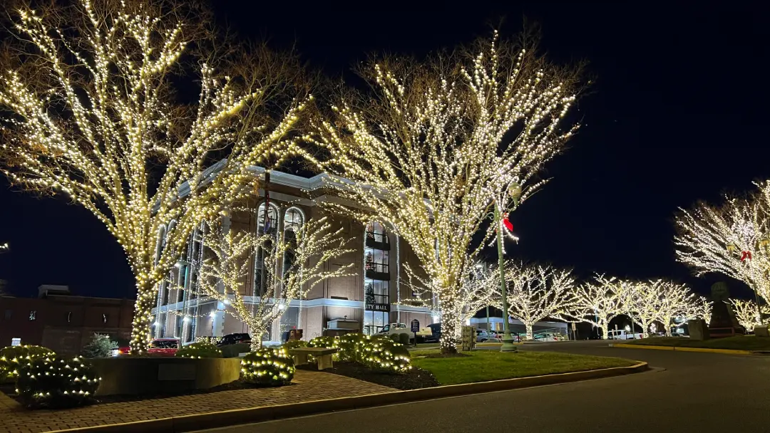 Commercial Design Christmas light display by Red Nose Lites, Nashville TN