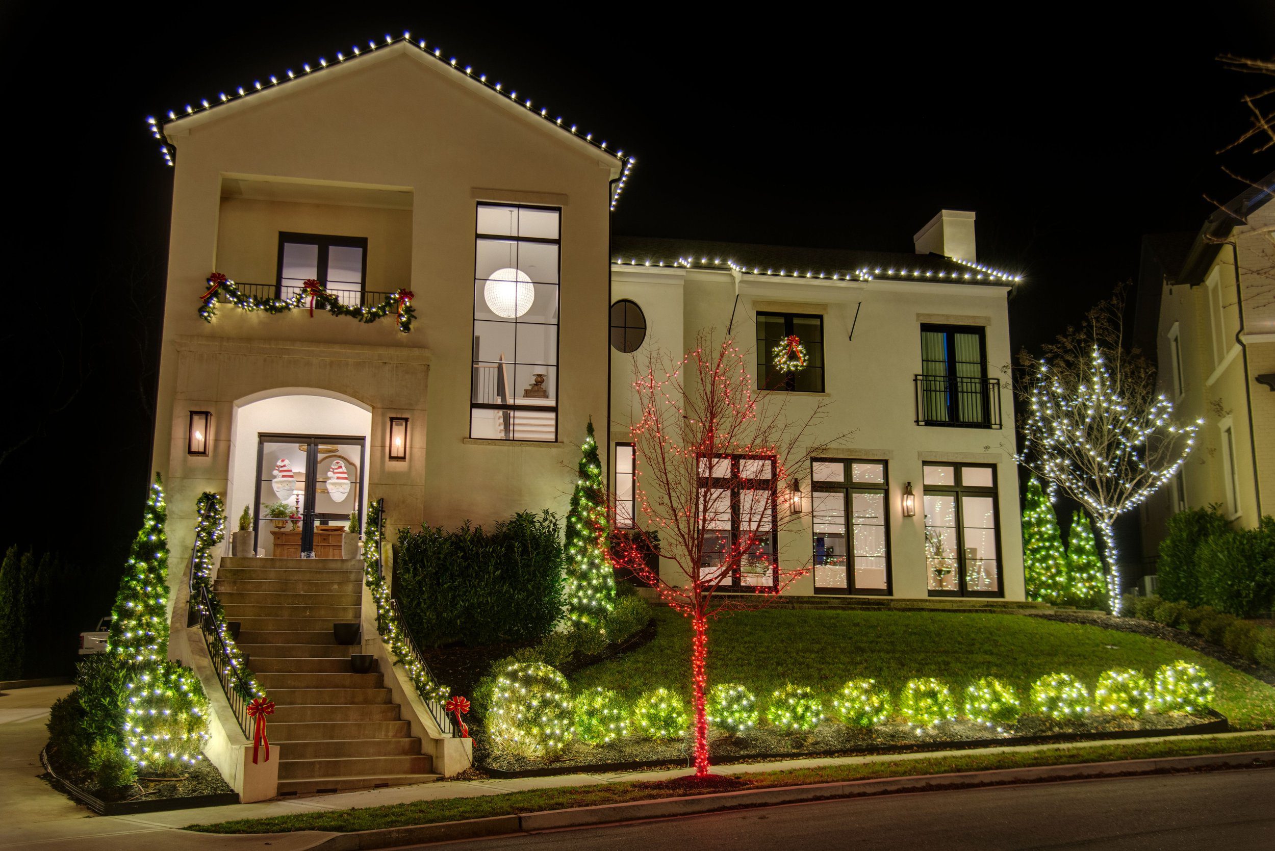 Red, White & Green Design Christmas light display by Red Nose Lites, Nashville TN